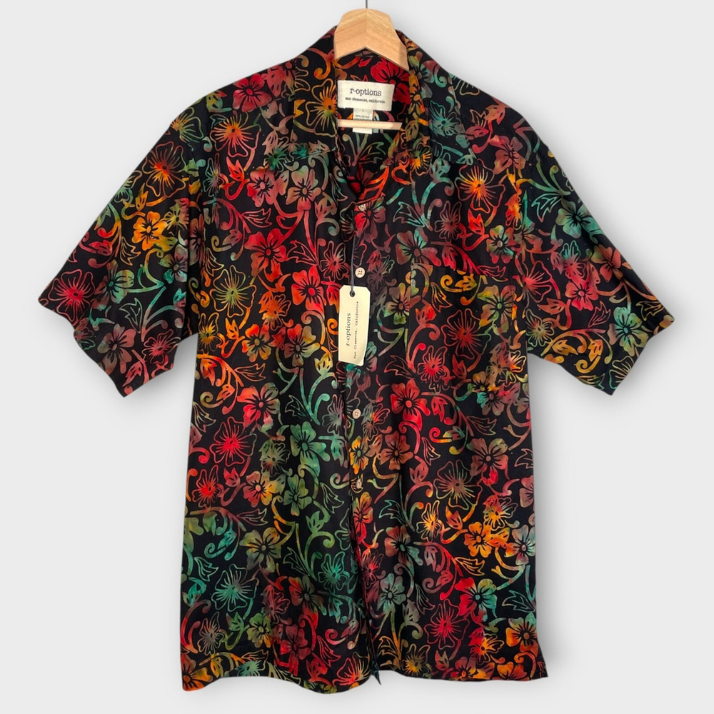 R-Options Hawaiian Shirt Mens LARGE 100% Cotton Aloha Beach Resort Cruise NEW